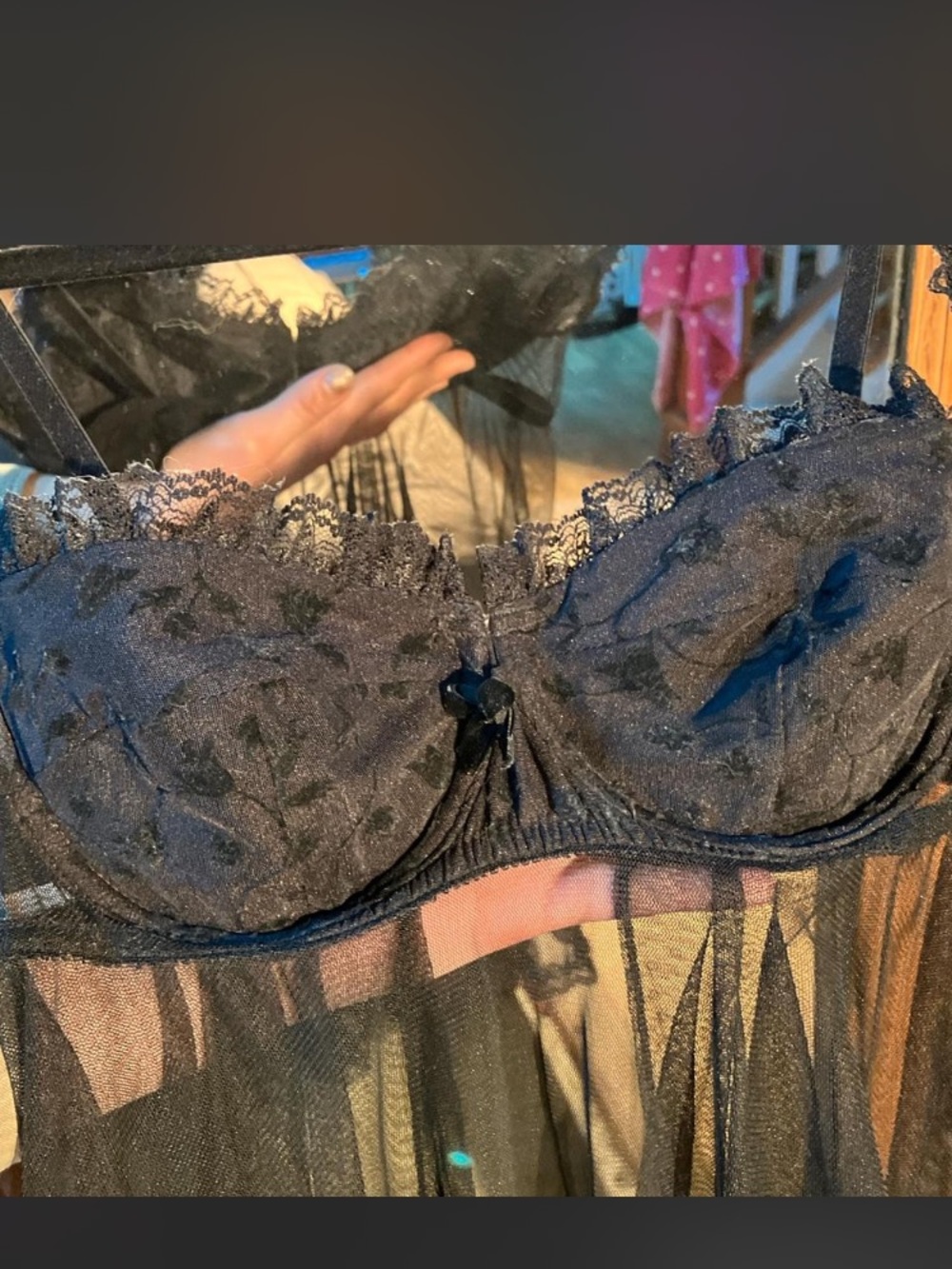 Victoria's Secret Black Lace Bustier with Sheer Babydoll look